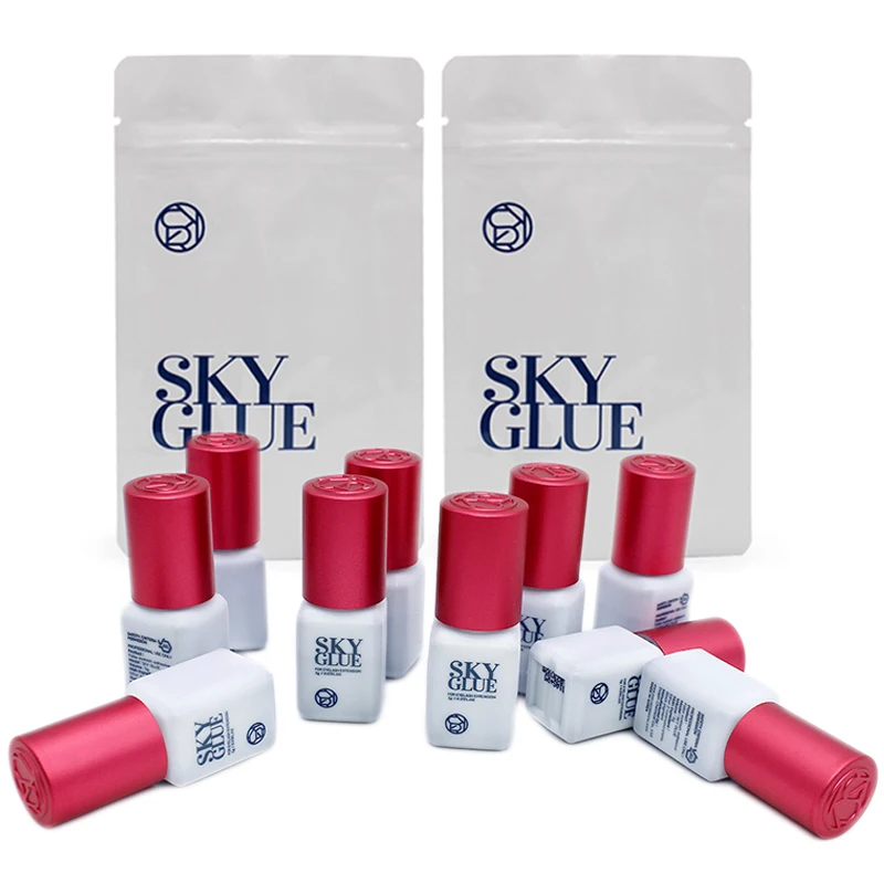 10 botellas de hebras de pegamento SKY, suministros de extensión de pestañas postizas, Corea, 5ml, negro, rojo, azul, tapa, herramientas de maquillaje de salud y belleza, adhesivo