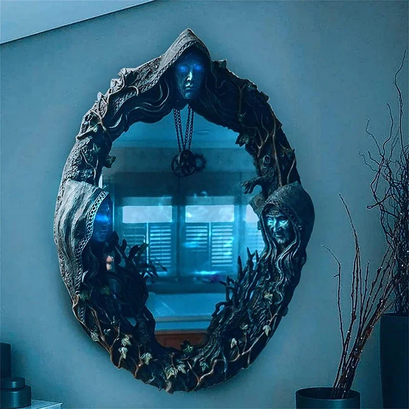 Luna sagrada celta Triple Diosa Madre Maiden Crone espejo colgante de pared con pentagrama amuleto colgante decoración de placa