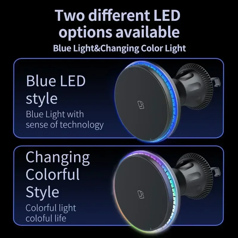 Cargador inalámbrico magnético RGB para coche, soporte para teléfono con función Macsafe para iPhone 13, 14, 15, 16, 17 Pro Max, estación de carga rápida