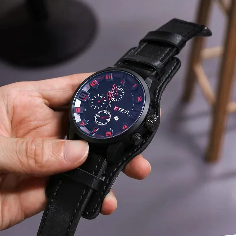 Relojes Retro para hombre, reloj de lujo de alta gama para hombre, correa de cuero PU, reloj de cuarzo para negocios con fecha, reloj de pulsera táctico militar con esfera grande