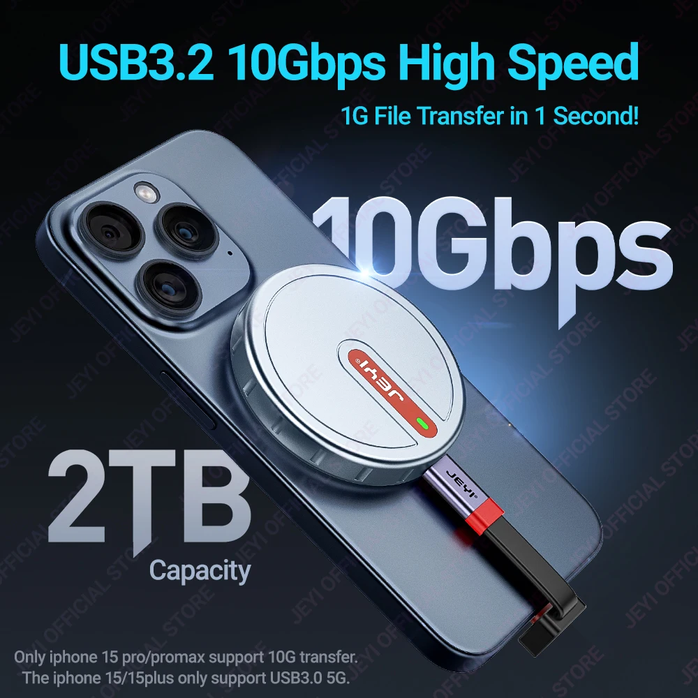 JEYI Caja magnética 2230 M.2 NVMe SSD con Magsafe para iPhone 15 Pro Max ProRes, USB 3,2 10Gbps para MacBook/iPad Pro/portátil