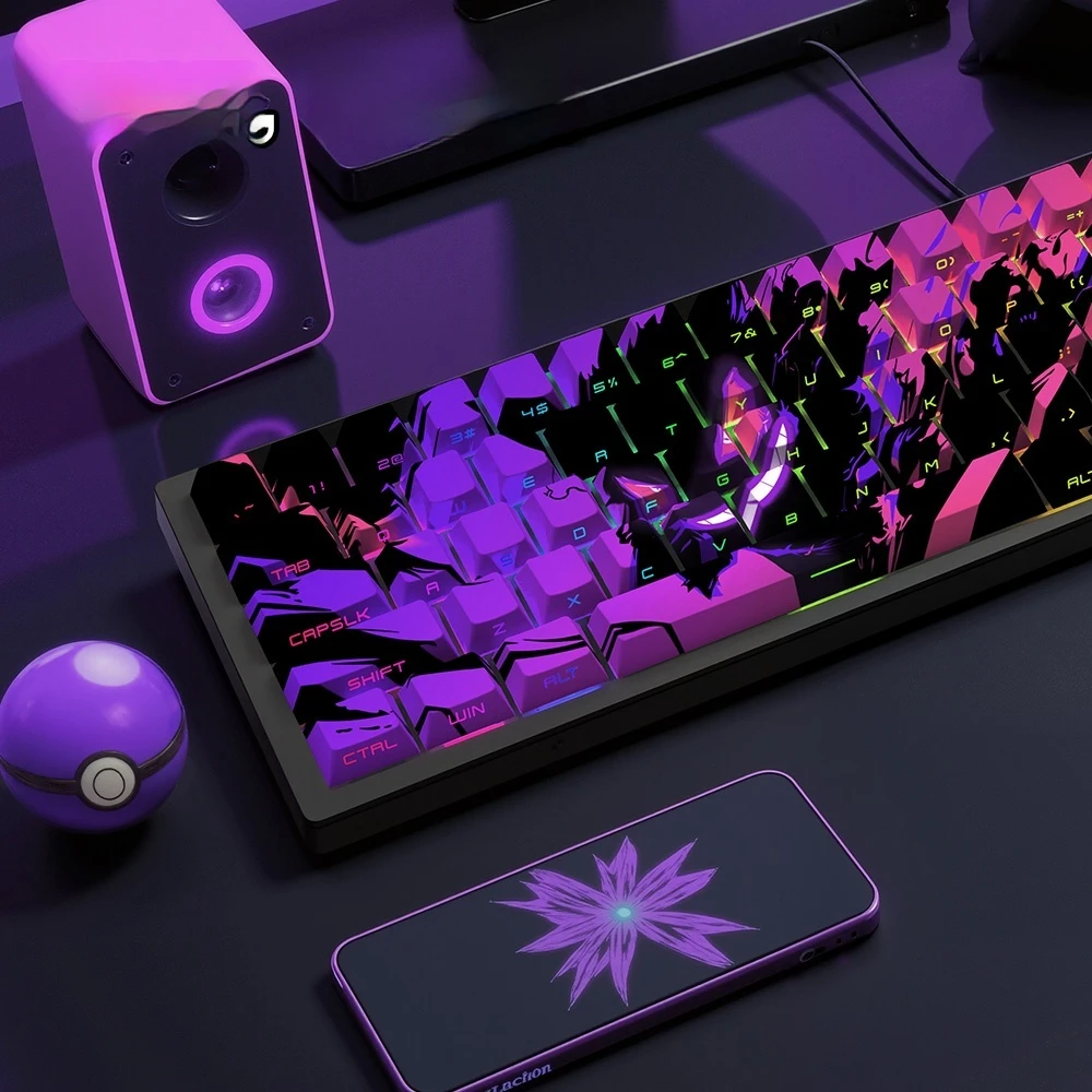 Gengar PBT-teclas translúcidas con grabado lateral Original de fábrica, 68 teclas, 129 teclas, teclas para juegos de deportes electrónicos, accesorios para jugadores de PC