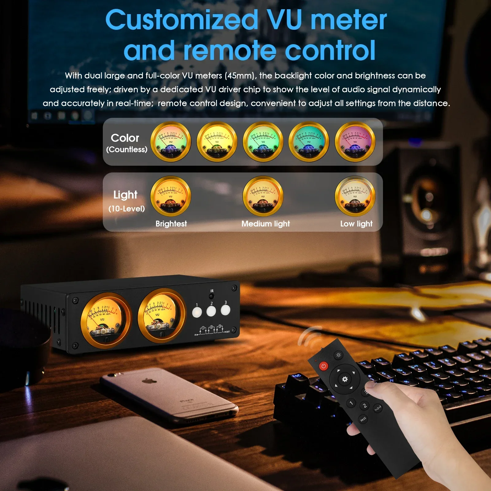 Douk Audio-conmutador de bucle de 3 canales L3, 1(3) en 3(1), Selector de salida, pantalla de medidor de VU Dual, divisor estéreo con Control remoto IR
