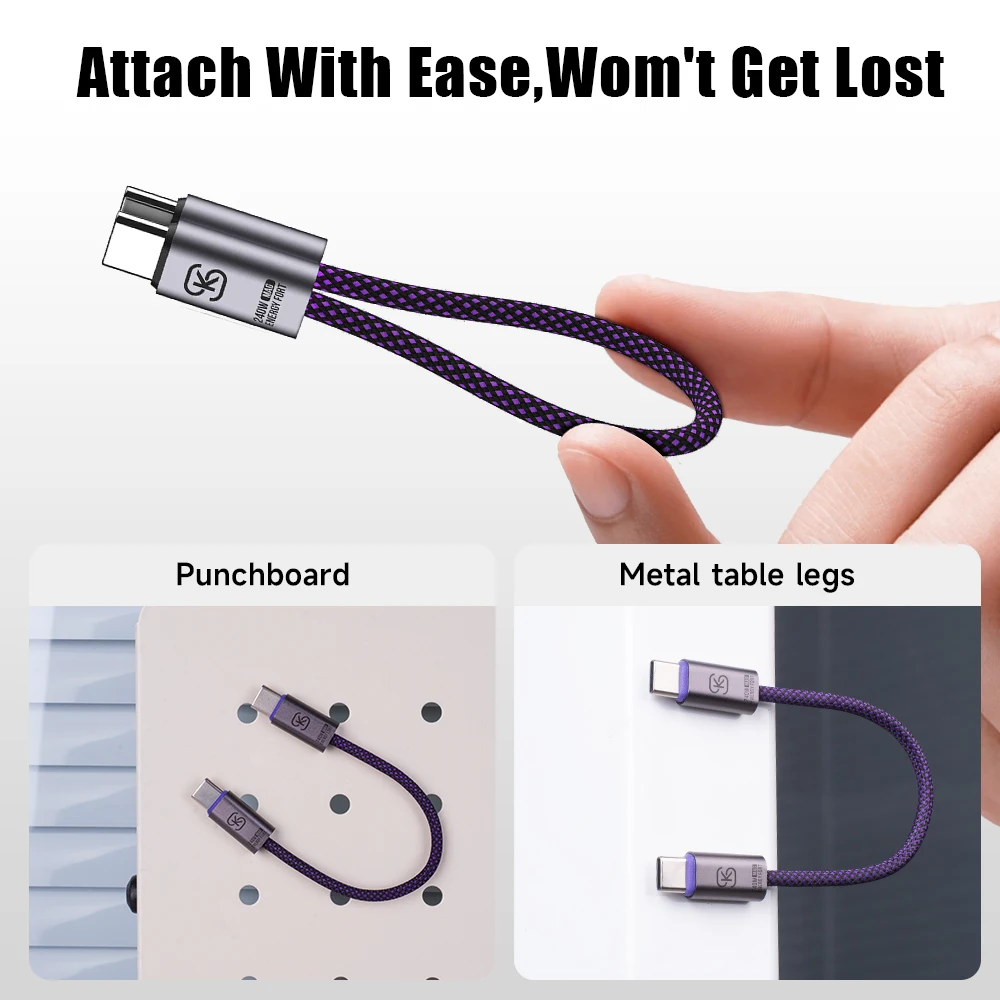 Cable Magnético Corto de 240W y 0.16m con Organizador de Cables, Carga Rápida y Transferencia de Datos para Xiaomi/UGREEN/HUAWEI/Baterías Externas