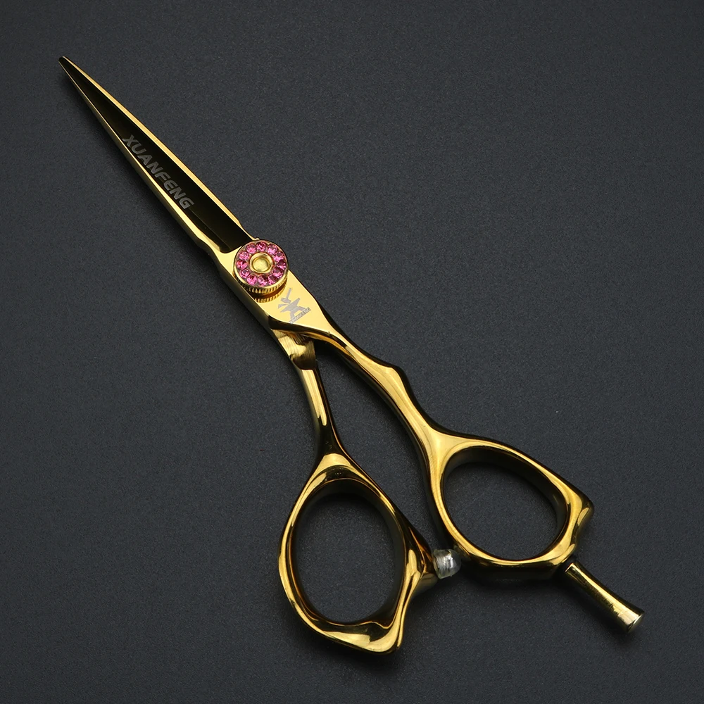 XUANFENG Tijeras de pelo doradas de 5 pulgadas Tijeras de corte de peluquero y tijeras de adelgazamiento