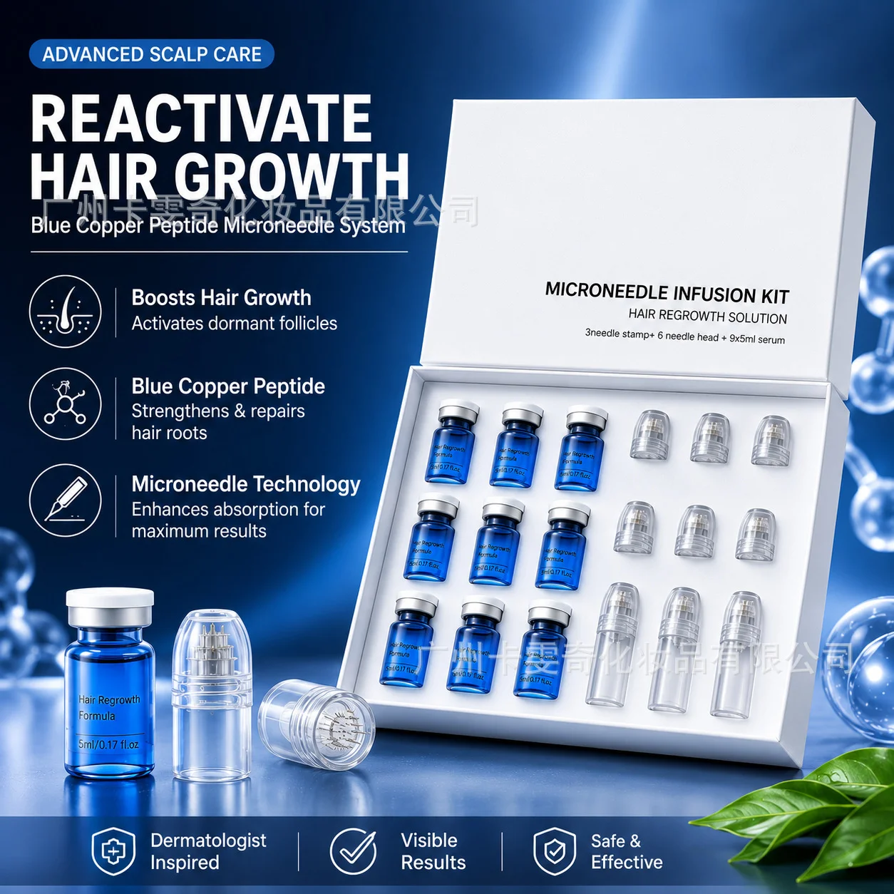 Suero de Microagujas para el Crecimiento del Cabello GHK-Cu con Péptido de Cobre Azul para Microagujas del Cuero Cabelludo