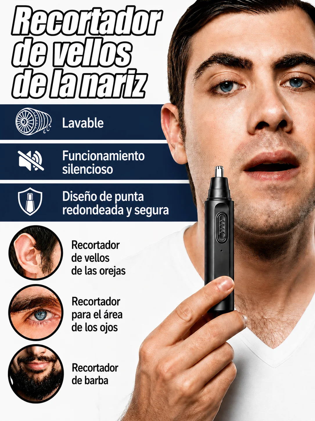 Recortador de Vello Nasal 2.0 Recién Mejorado, Recortador de Vello Nasal Eléctrico Recargable, Afeitadora para Hombre, Cortadora de Vello Nasal para Mujer, Recortador de Vello de Oídos