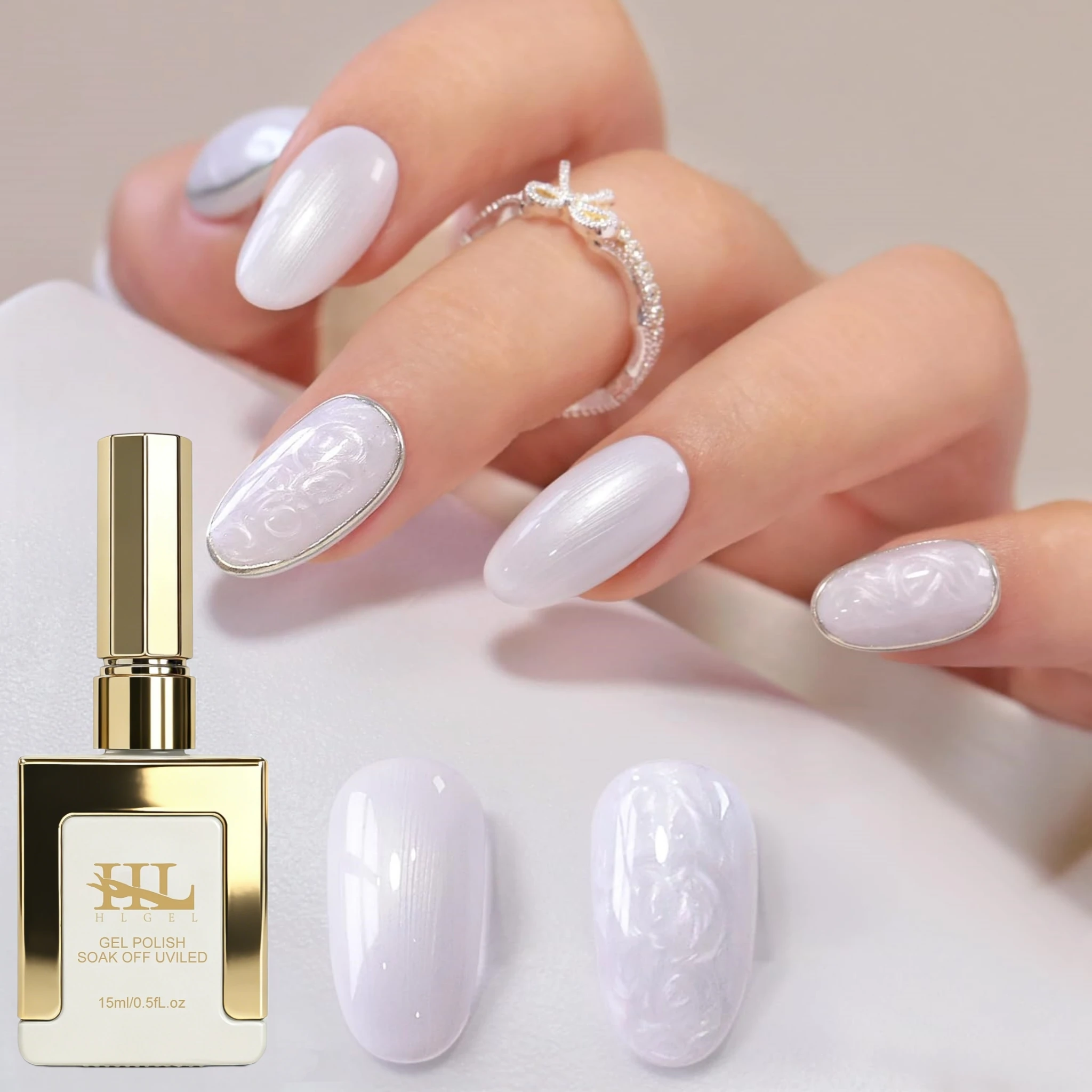 Esmalte de Uñas en Gel Blanco Perla 15ML, Color Puro Transparente, Mismo Color y Envase, Esmalte de Gel Removible, Manicura Artística, Salón, DIY en Casa para Mujeres