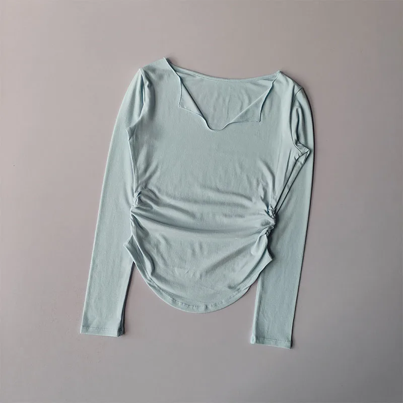 Top deportivo ajustado con cuello en V para mujer, ropa de Yoga de secado rápido para correr, Fitness, Pilates, camisetas de manga larga, prendas de vestir de otoño