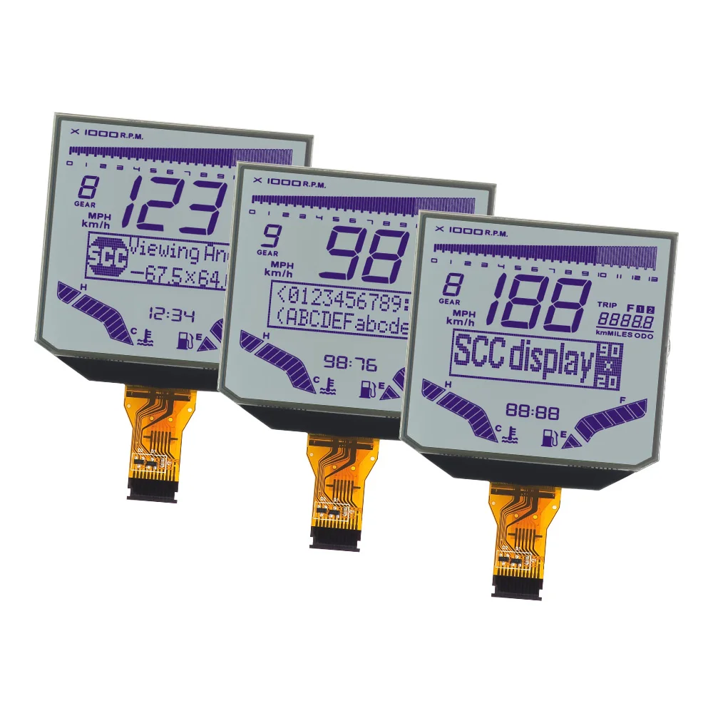 Pantalla LCD Monocromática Segmentada Antideslumbrante Personalizada para Motocicleta SJXDGW020 FSTN Positiva, Pantalla LCD para Automóvil con Segmentos de Pantalla Antideslumbrantes