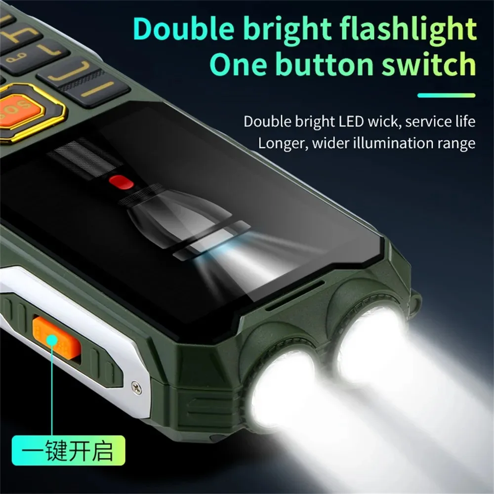 YeeMI Q8 4G teléfono resistente impermeable banda completa teléfono 2,6 pulgadas HD SOS botón altavoz grande luz LED 16800mAh batería