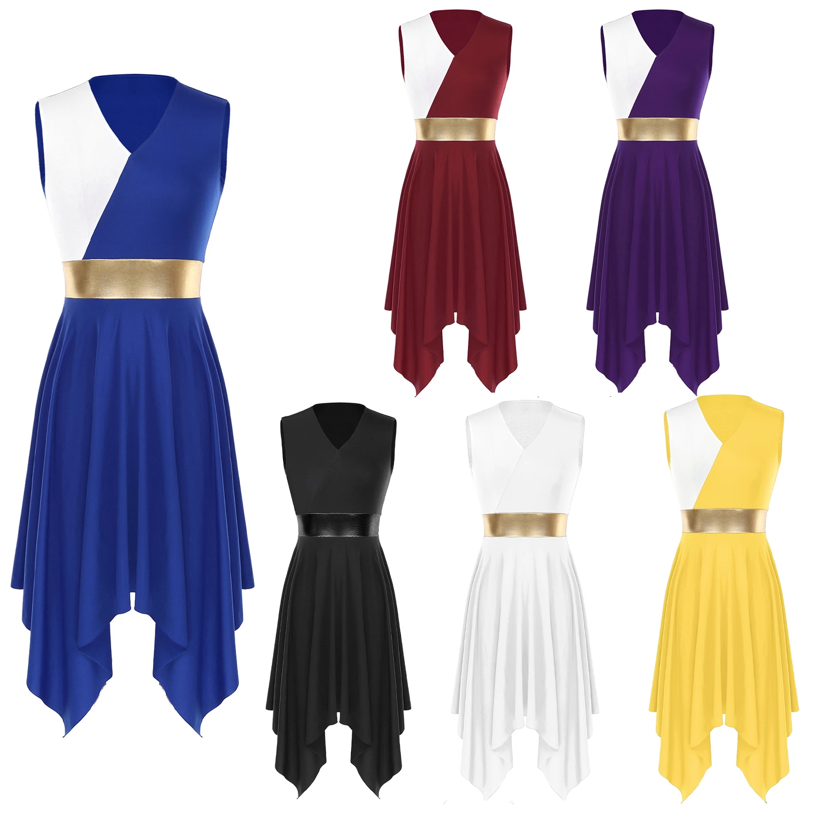Traje de baile litúrgico moderno para mujer, ropa de baile de bloque de Color, adoración de Iglesia, alabanza, actuación en escenario, vestido de baile lírico