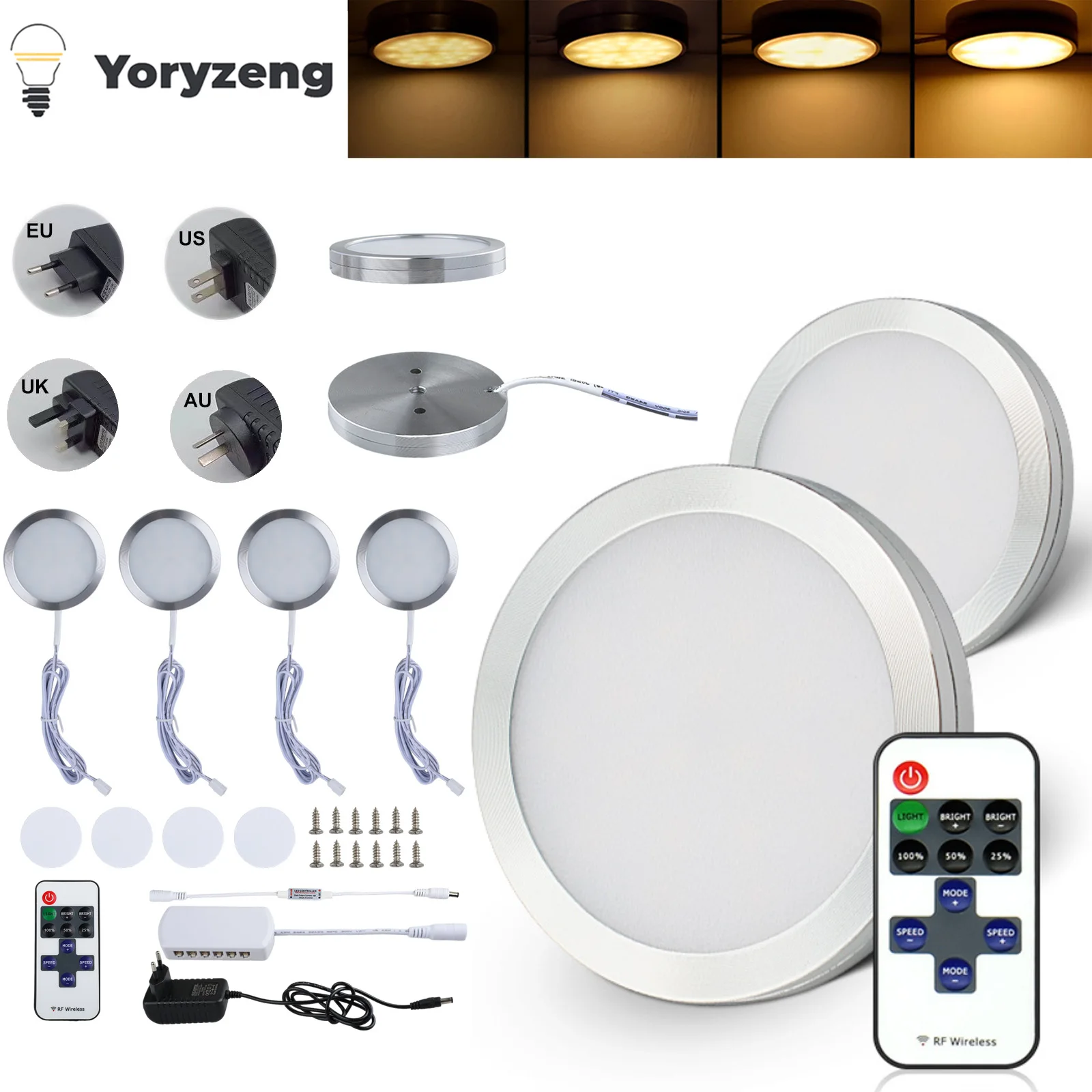 Luces LED nocturnas para debajo del gabinete, vitrina, lámpara de armario, Control remoto para el hogar, cocina, escaparate, decoración de armario