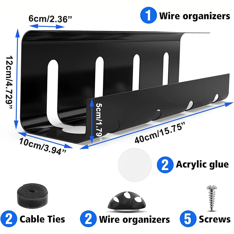 Bandeja Organizadora de Cables para Debajo del Escritorio, Bandeja de Acero para Gestión de Cables sin Perforaciones con Organizador de Cables y Organizador de Cables para Escritorio