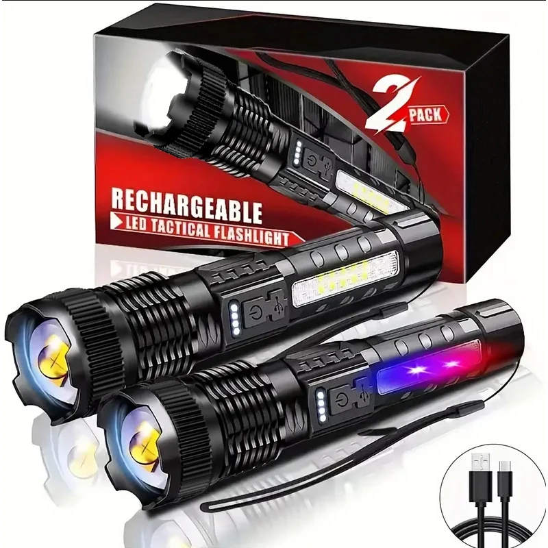 Linternas Led de alta potencia, linterna táctica muy fuerte, 6 modos, recargable, para acampar, pescar, linterna con Zoom de emergencia