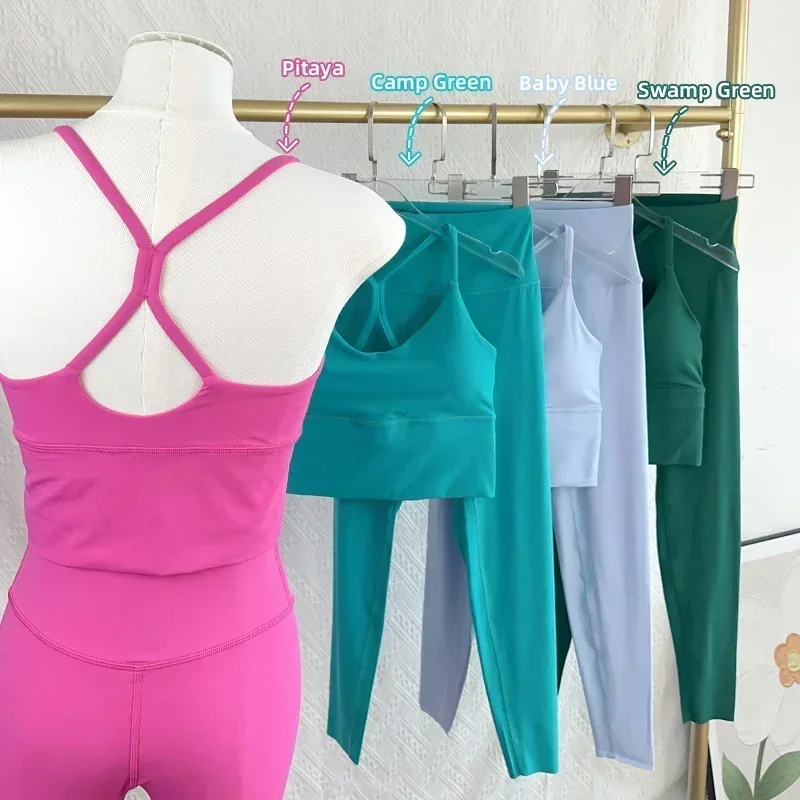 Conjunto de Yoga de 2 piezas, ropa deportiva, trajes de Fitness, camisetas de Yoga sexis con espalda cruzada, mallas elásticas de cintura alta, ropa deportiva para correr