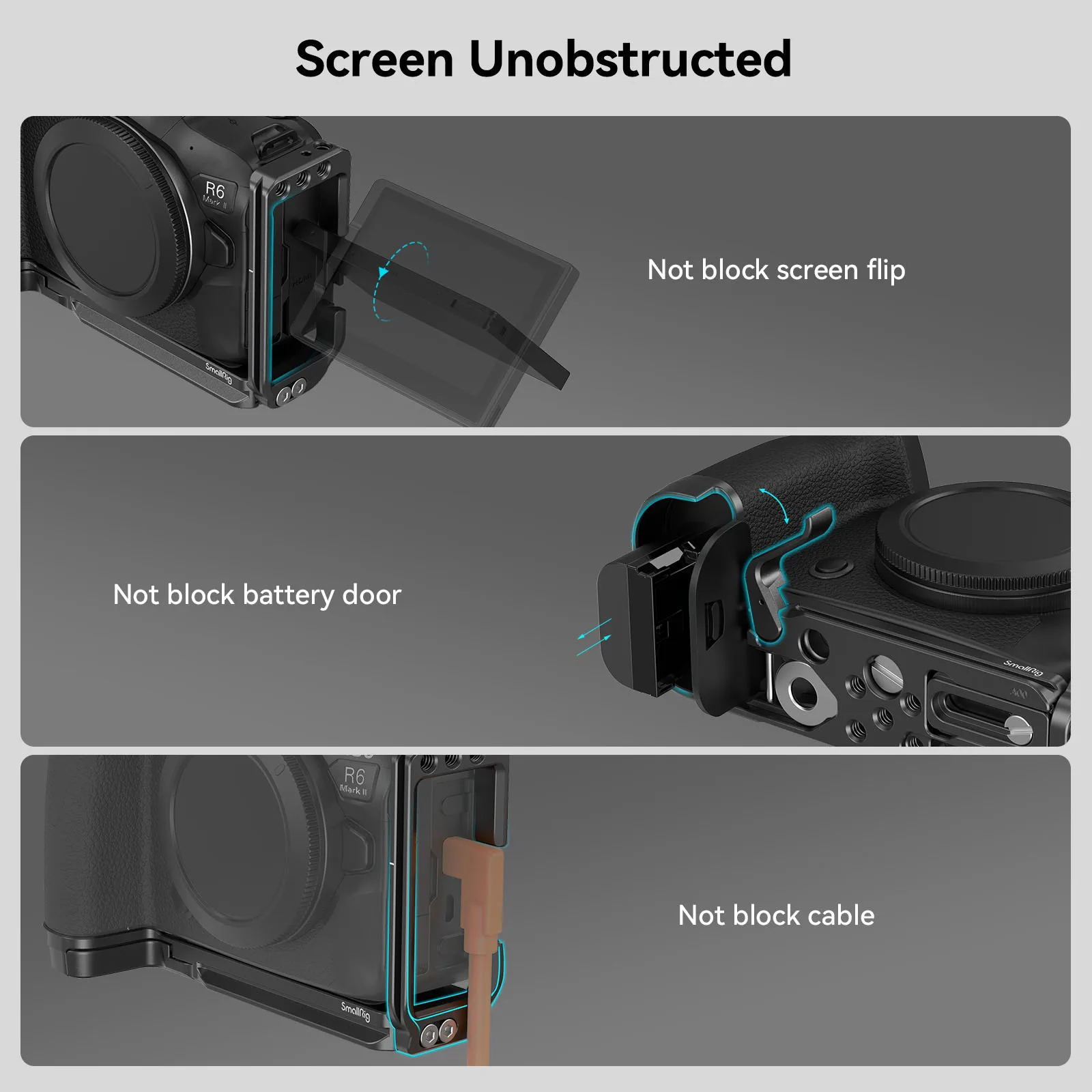 Placa de montaje SmallRig en forma de L para Canon EOS R6 Mark II / R5 / R5 C / R6 l-bracket con placas de liberación rápida Arca-Swiss-4160