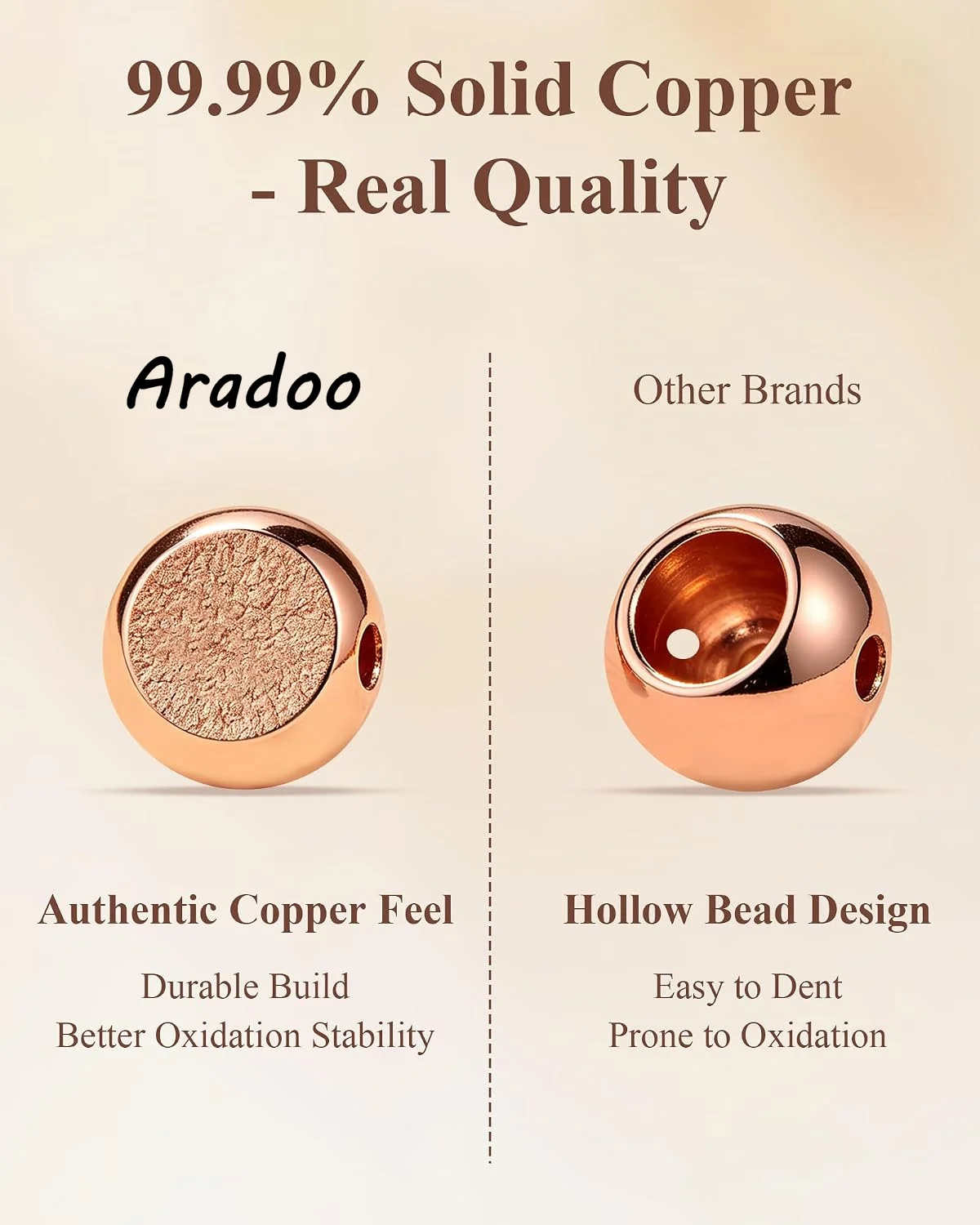 ARADOO Pulsera de cuentas de cobre puro para mujeres y hombres, regalos de joyería
