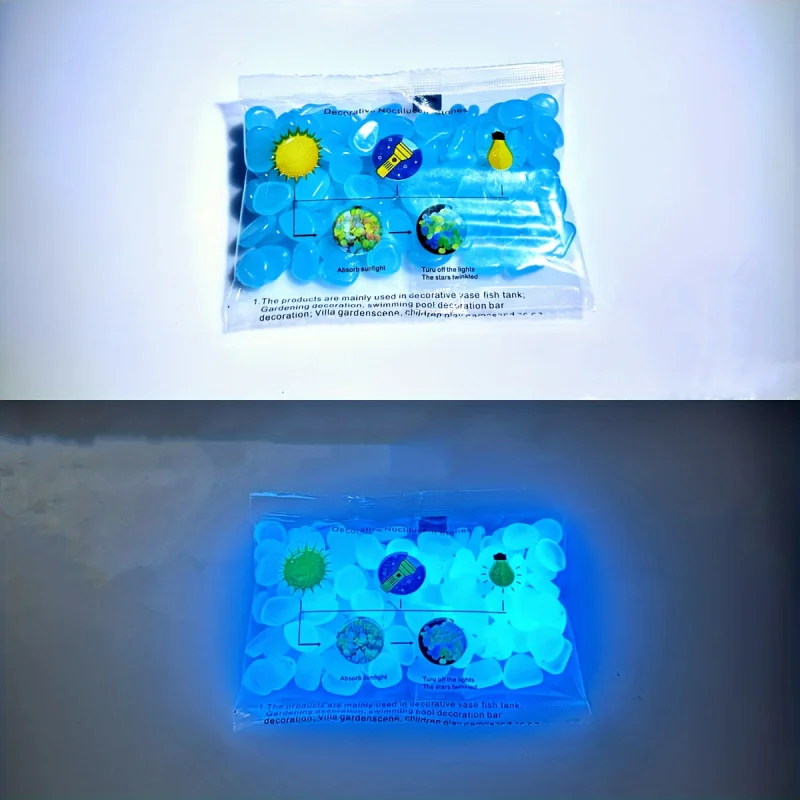 100/500 Uds. De guijarros que brillan en la oscuridad, piedras luminosas de resina para paisaje, caminos de jardín, plantas en macetas, parques, decoración de acuario,