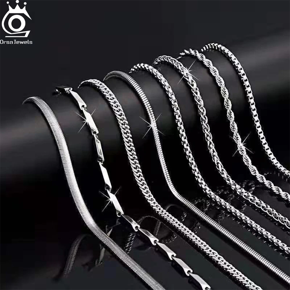 ORSA JEWELS 925 collares de cadena de plata esterlina fiesta de moda para hombres mujeres joyería DIY Simple de alta calidad 16-24 pulgadas al por mayor