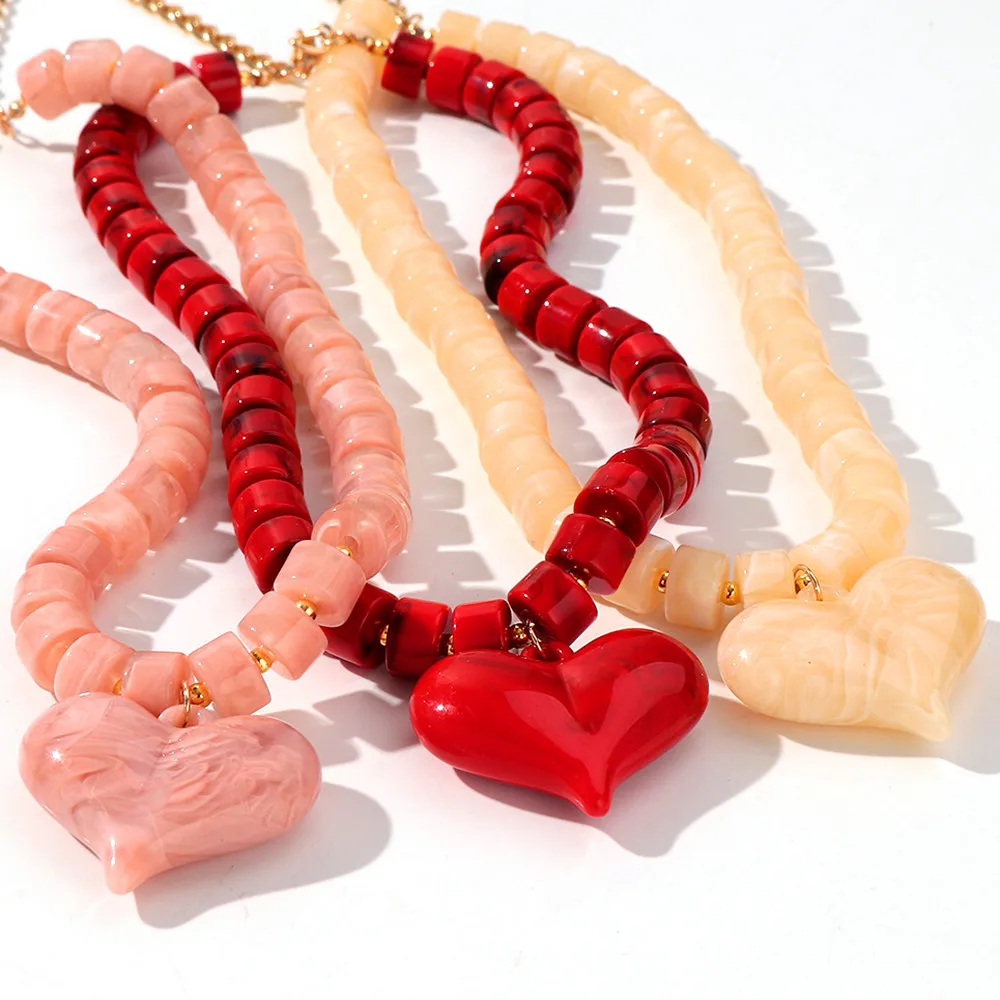 Gargantilla con colgante de corazón de cuentas coloridas acrílicas a la moda, collares con cuentas geométricas a la moda, Collar, regalos de joyería