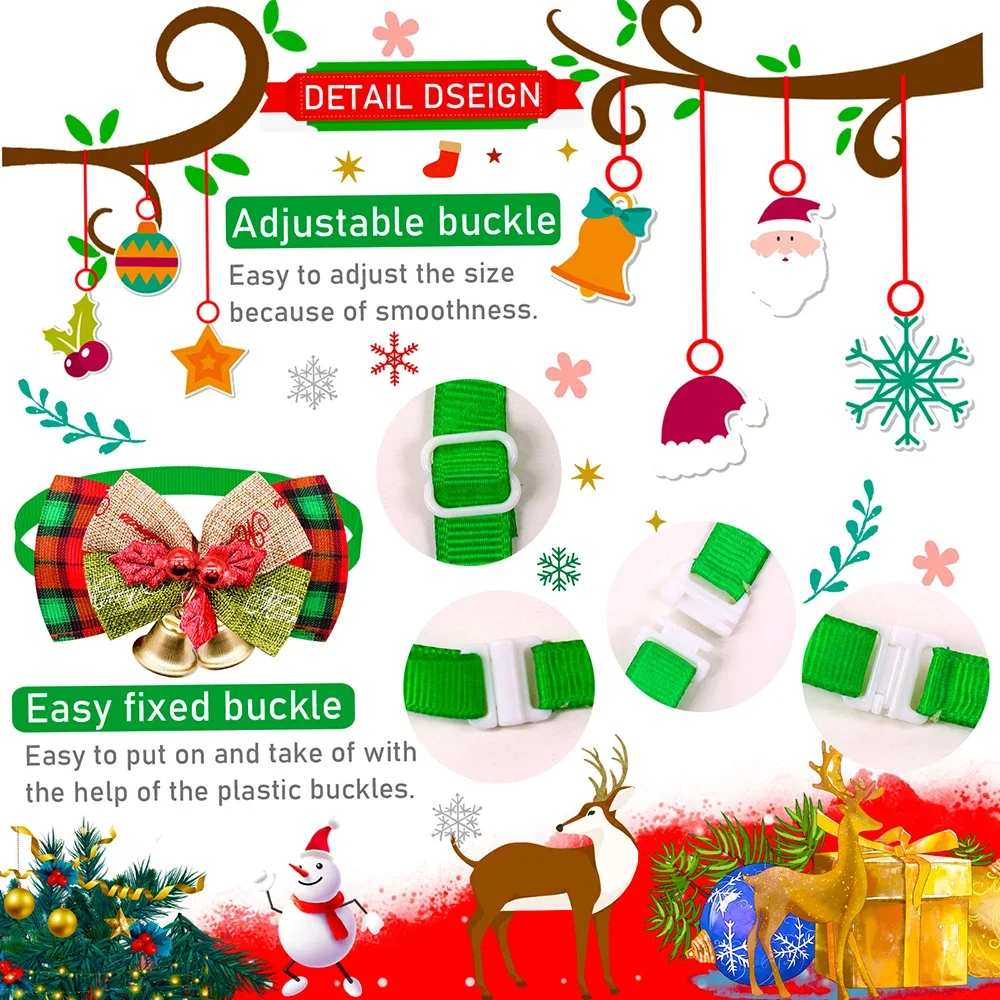 50/100 Uds. Pajarita para perro con campana, pajarita navideña para perro, Collar para lazos, accesorios navideños para el cuidado de perros, suministros para mascotas para perros