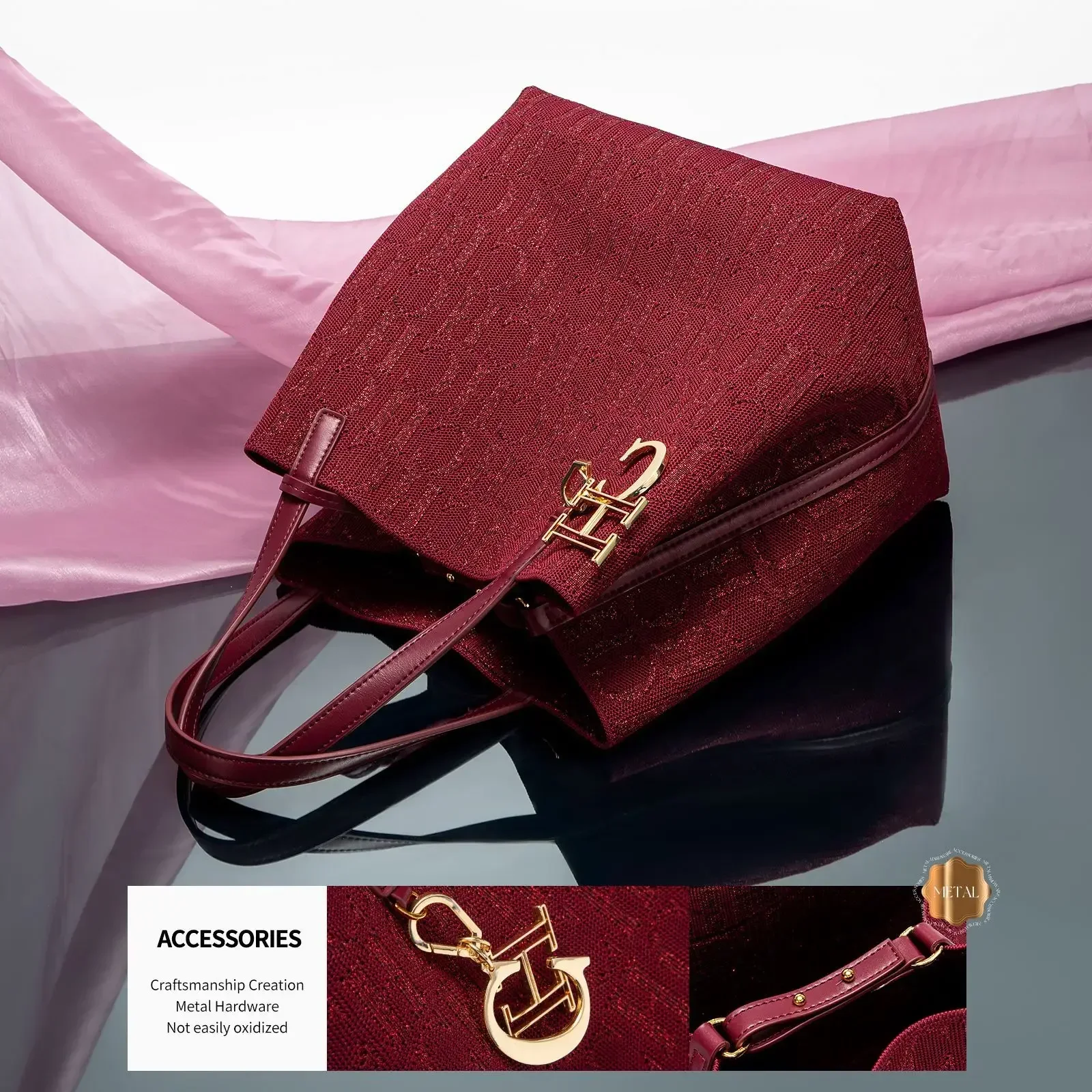 Bolso Tote CH para Mujer, Bolso de Mano de Lujo con Monograma Tejido, Bolso de Hombro Elegante de Gran Capacidad para el Uso Diario
