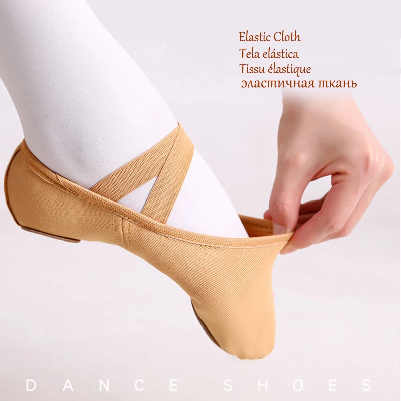 USHINE-bailarinas de lona elástica para mujer, zapatos de baile profesionales para niña, zapatos suaves con abertura, bailarinas de tela elástica