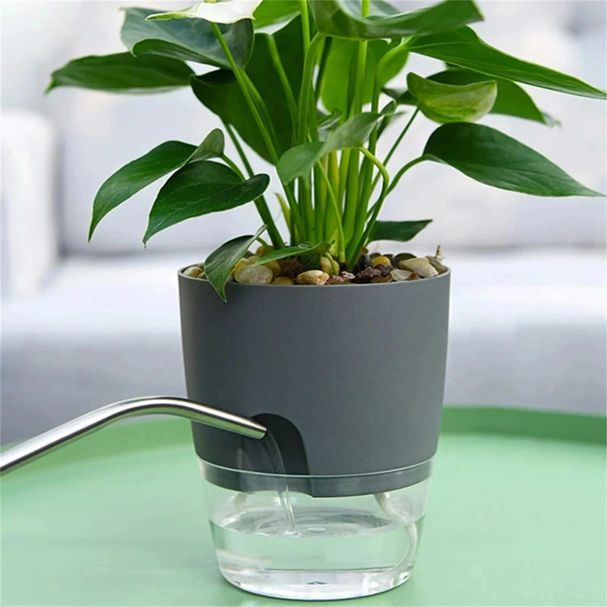 Maceta de cultivo sin suelo de 2 capas, cuerda de algodón, autorriego, lavabo de plantas hidropónicas, riego automático, maceta perezosa, 1 ud.