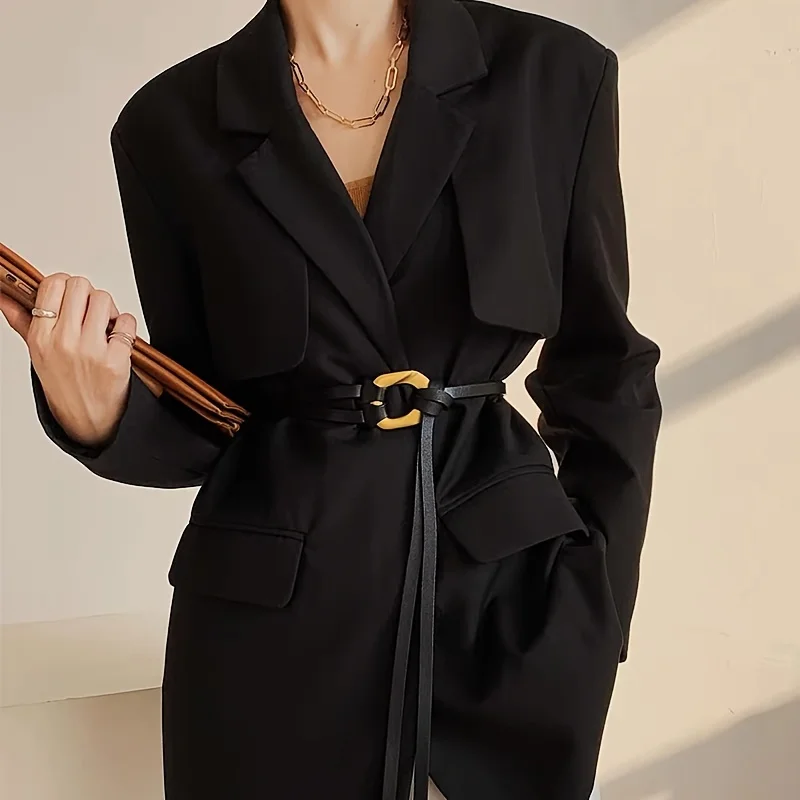 Cinturones de cuero genuino anudados con estilo, hebilla dorada, pretina de doble capa, faja de abrigo de vestido Vintage para mujer