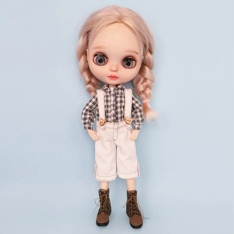 Ropa informal para muñeca Blyth, peleles, pantalones a cuadros, Top de manga larga, pantalones para muñeca para Ymy Licca Azones Ob24 Ob27, accesorios para muñecas