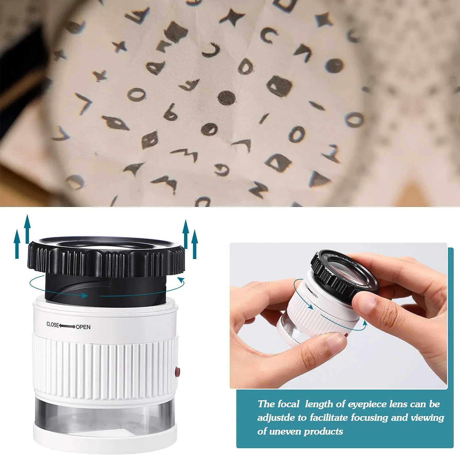 Lupa de mano cilíndrica 30X con escala LED Luz UV Lupa iluminada Focal ajustable HD Lupa joyería Lupa