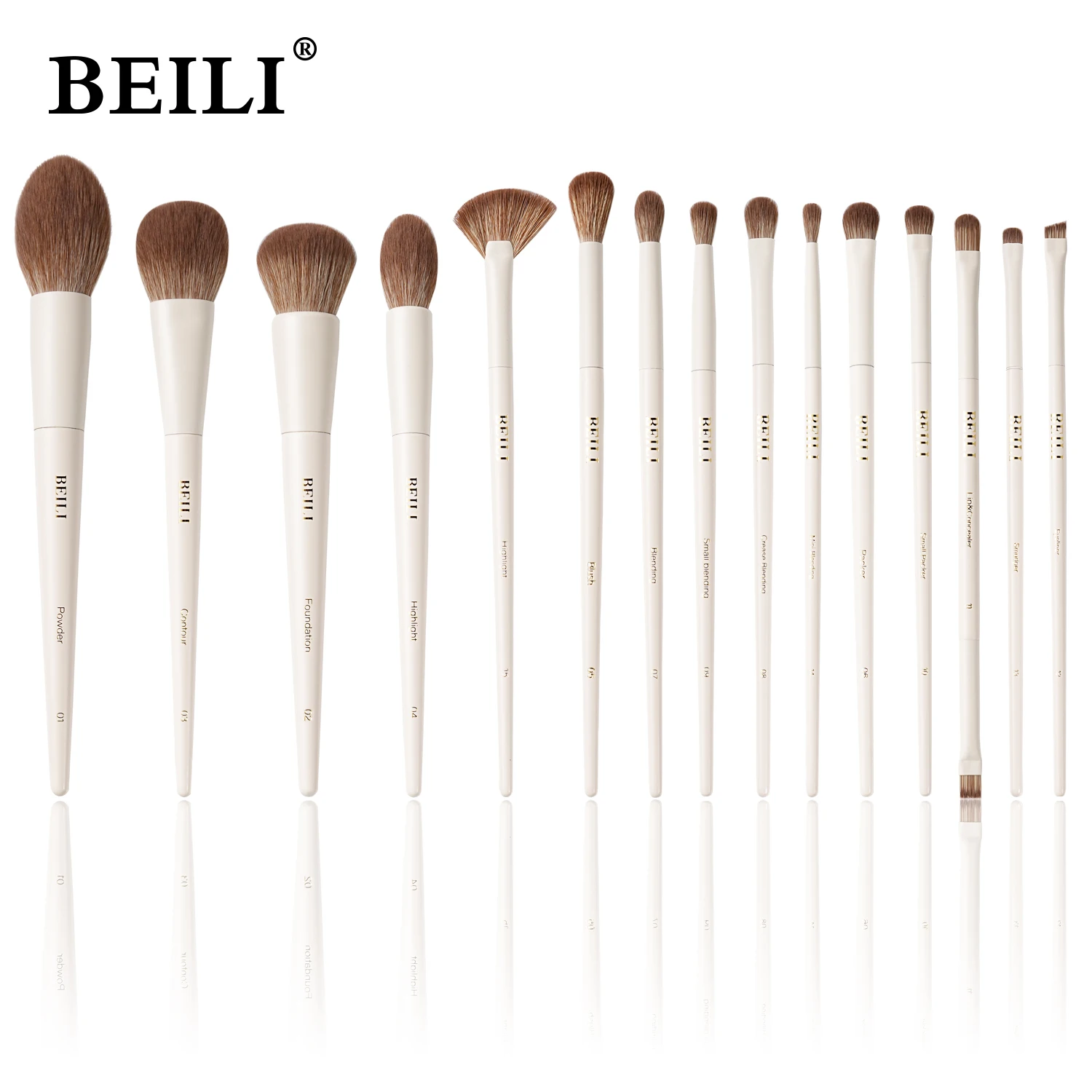 BEILI, 15 Uds., juegos de brochas de maquillaje sintéticas de primera calidad, color Beige, base, corrector, sombra de ojos, delineador de ojos, colorete, mezcla, resaltador