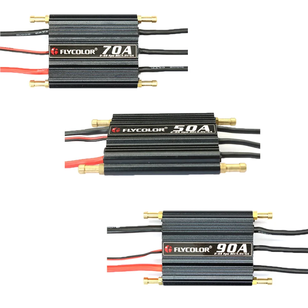 Controlador de Velocidad ESC Flycolor Sin Escobillas 150A 120A 90A 70A 50A, 2-6S Lipo BEC 5.5V/5A para Modelos de Barcos RC
