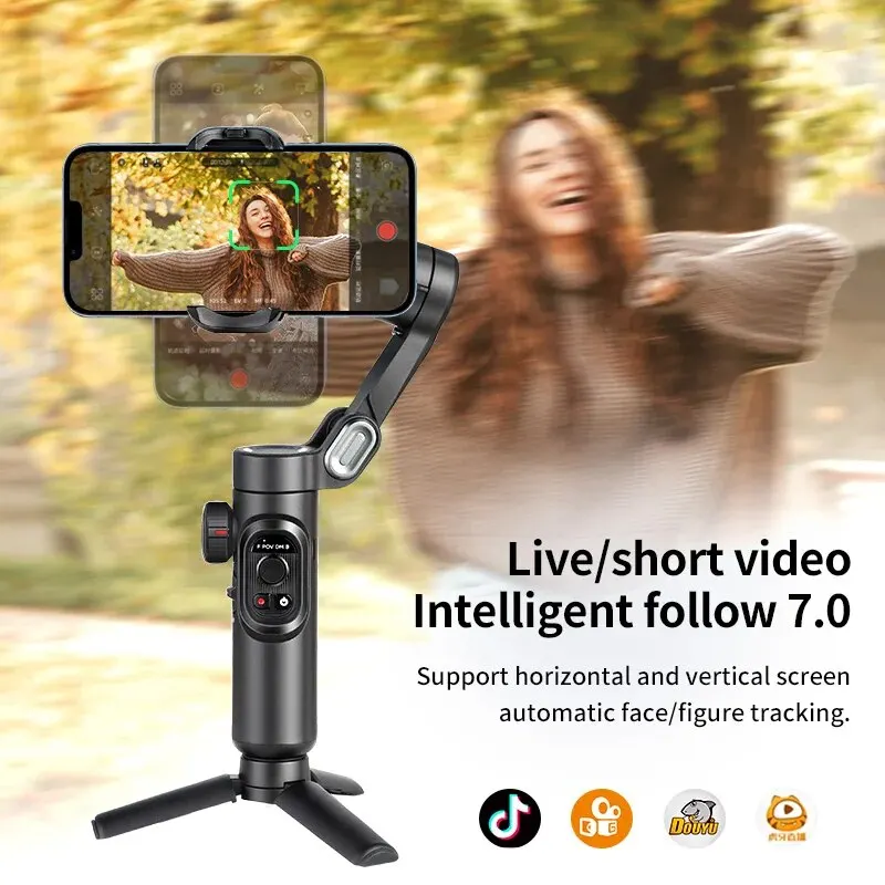 AOCHUAN Estabilizador de cardán portátil de 3 ejes SmartXE para teléfono inteligente para iPhone Android AI Seguimiento facial TikTok Vlog