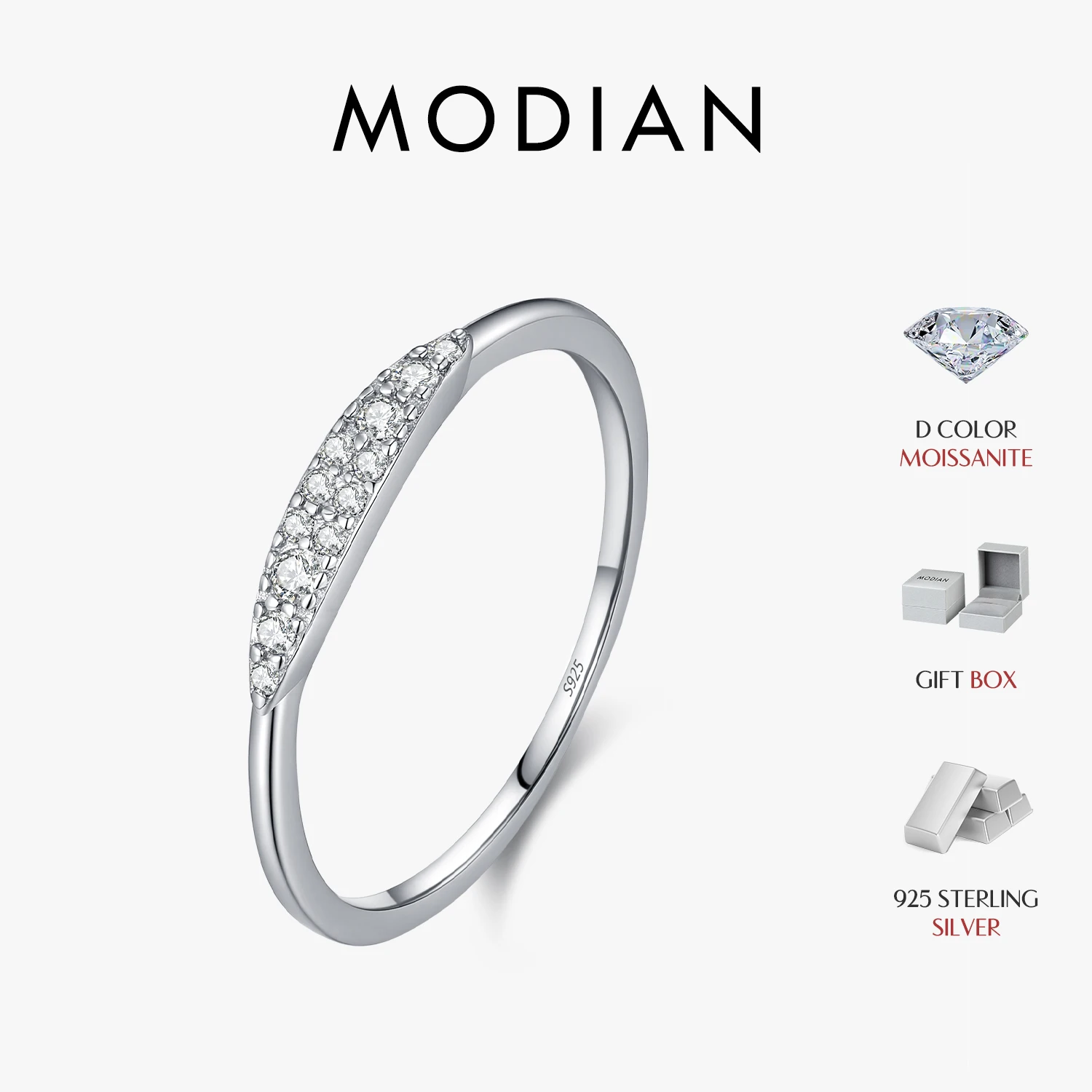 Anillos de moissanita de color D MODIAN, anillo de dedo de plata de ley 925 con diamantes de laboratorio apilables geométricos clásicos para mujer, joyería fina