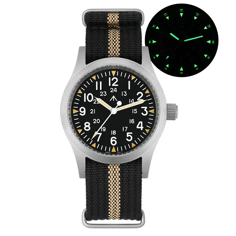 Militado ML05 38mm reloj militar Miyota 2035 movimiento cúpula cristal de zafiro C3 verde luminoso 10Bar relojes Vintage impermeables