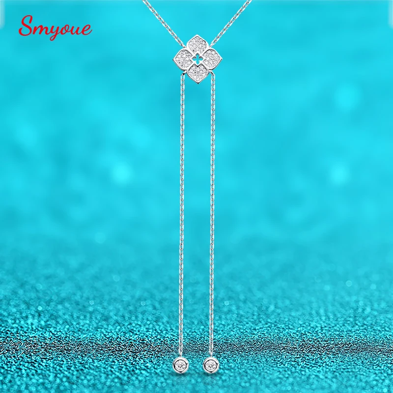 Smyoue-collares de moissanita con flores brillantes, cadena larga, regalo de boda para niñas, colgante de diamante de laboratorio, joyería de plata de ley 925