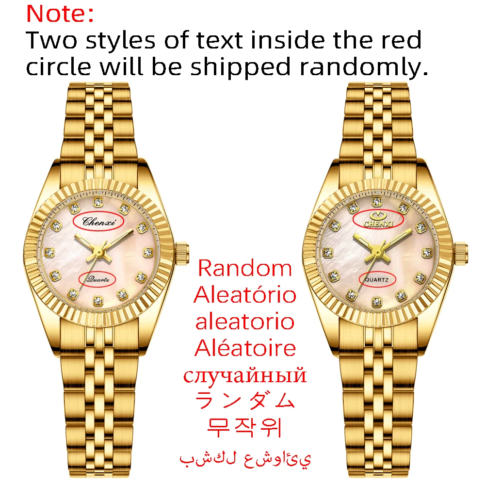 Marca CHENXI, reloj dorado de lujo para mujer, reloj para mujer, vestido para mujer, relojes de pulsera impermeables de cuarzo con diamantes de imitación