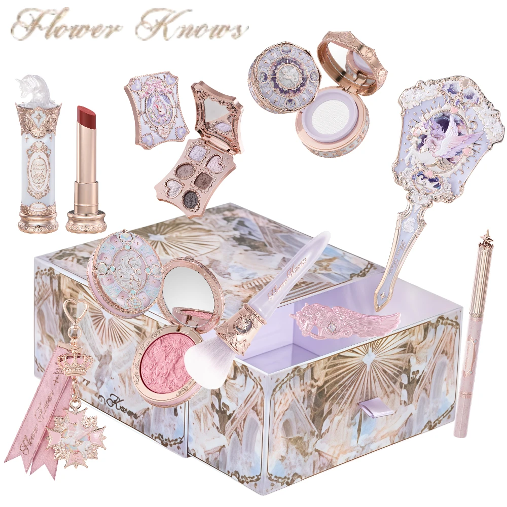 Flower Knows Knight Unicorn Collection Mini Set de Regalo Todo en Uno - con Lápiz Labial, Colorete, Sombra de Ojos, Polvo, Delineador de Labios, Espejo y Herramientas