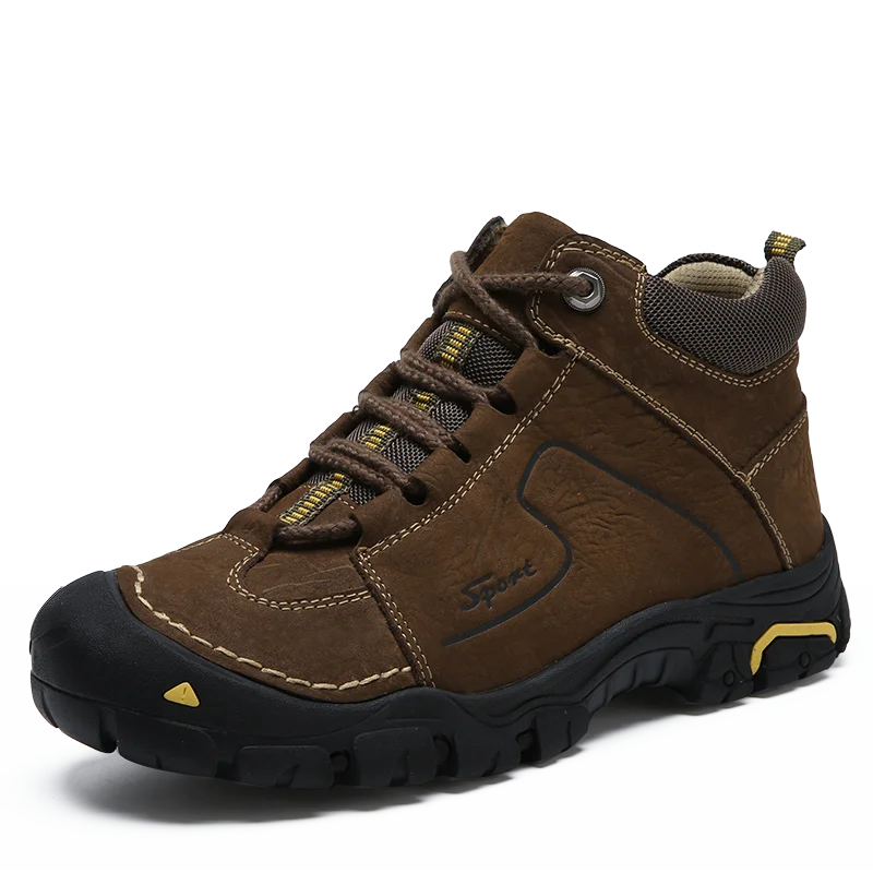 Zapatos de exterior de cuero genuino para hombre, Botas de senderismo impermeables, zapatos de escalada de montaña para invierno