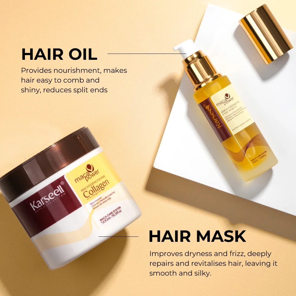 Mascarilla para el cabello Karseell, 500ml + aceite de argán, juego de 2 uds., acondicionador de reparación profunda, suero para el cabello, tratamiento capilar de colágeno para cabello seco y dañado