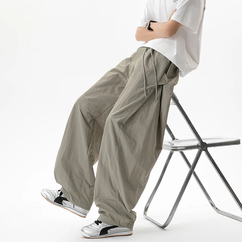 Pantalones Jogger de Seda Helada para Hombre, de Verano, de Marca, a la Moda, Sueltos, de Pierna Ancha, Finos, Transpirables, de Secado Rápido, Largos