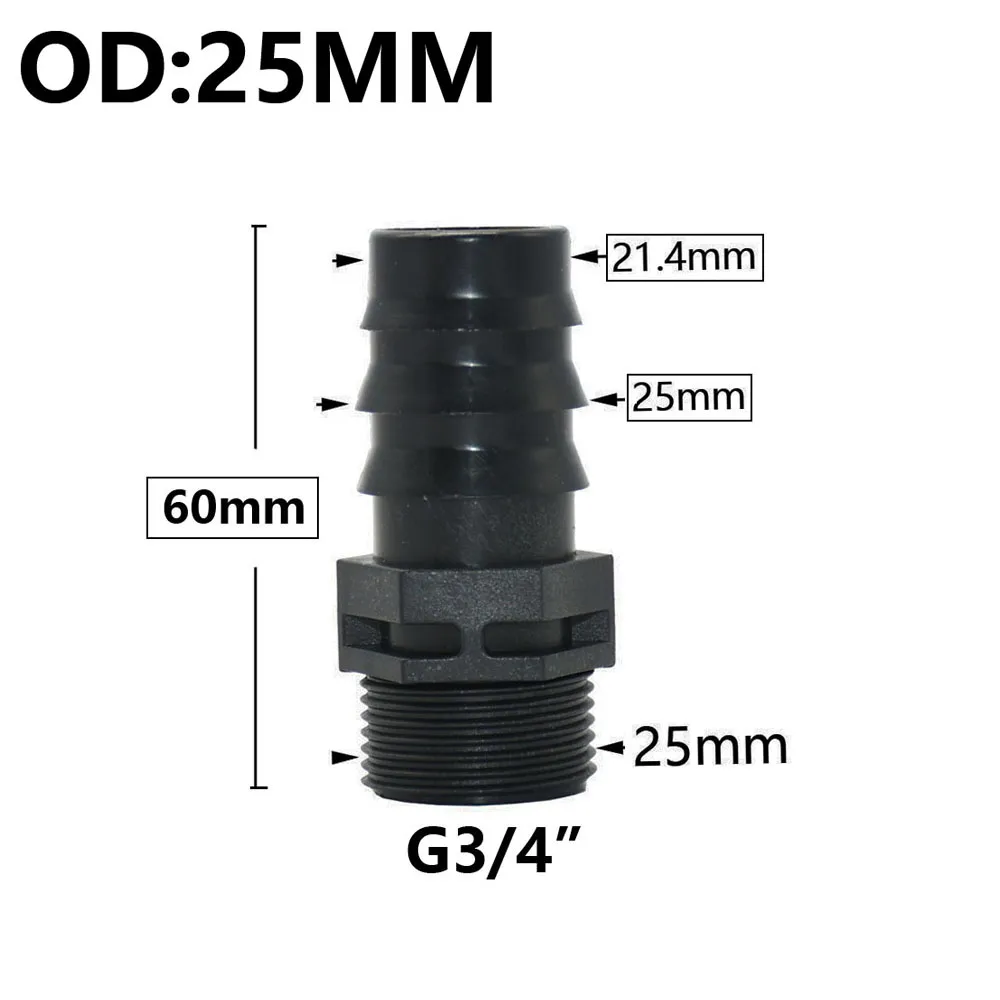 5 unidades de manguera de jardín de 16/20/25/32mm, conector de lengüeta de tubo de PE, rosca de 1/2 3/4 1 ", acoplador de codo recto, juntas de riego agrícola