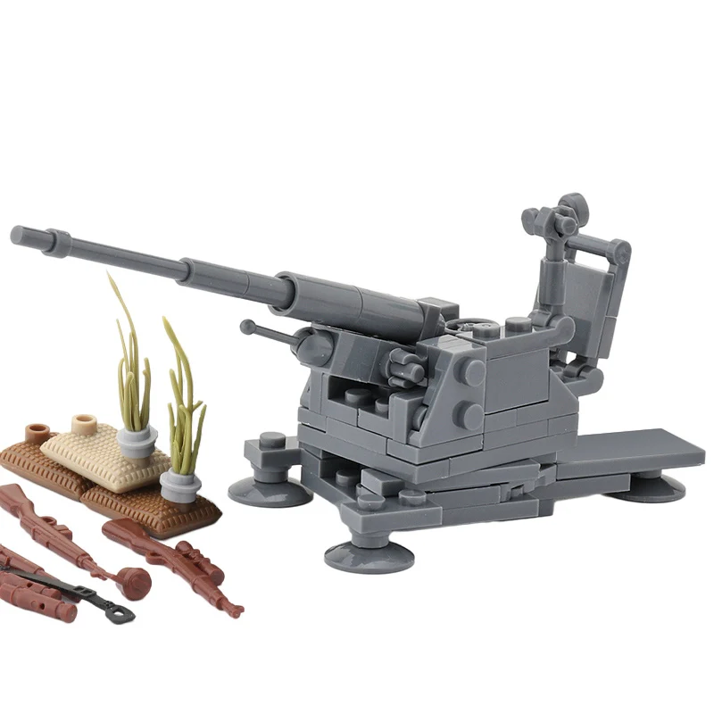 Bloques de construcción de armas militares de la Segunda Guerra Mundial, figura de soldado del ejército, piezas de cañón de pistola antitanque, bloques de modelismo MOC, juguetes para niños ﻿