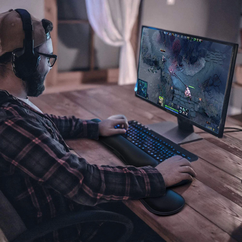 Alfombrilla de ratón con reposamuñecas para teclado, juego de alfombrillas de teclado de espuma viscoelástica con soporte para muñeca, alfombrilla de ratón ergonómica para juegos de oficina, PC y portátil