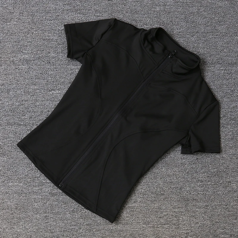 Ropa Deportiva para Mujer, Ajustada, de Poliéster, de Secado Rápido, con Cierre Completo, para Fitness al Aire Libre, Running, Yoga, Manga Corta