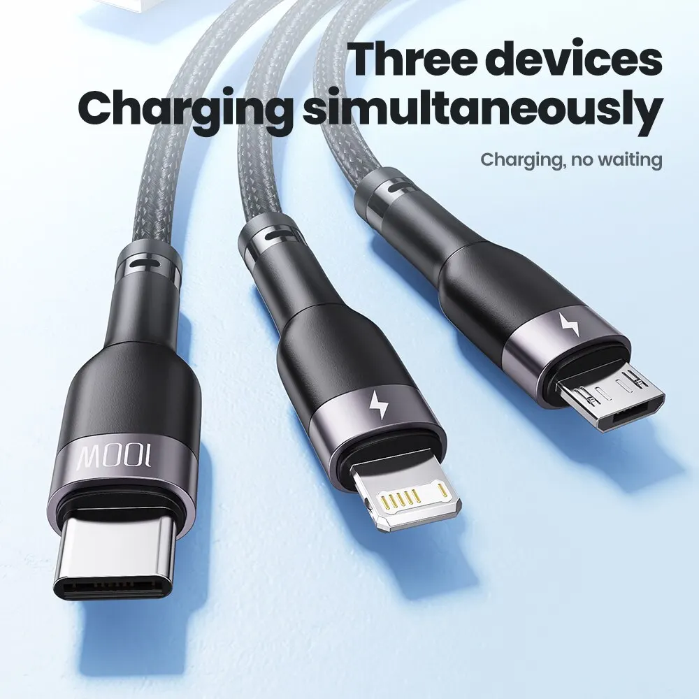 Toocki-Cable de carga Micro USB tipo C, 3 en 1, 6A, 100W, para iPhone 14, 13, 12, Huawei Honor, Xiaomi 13, ViVo, Oppo