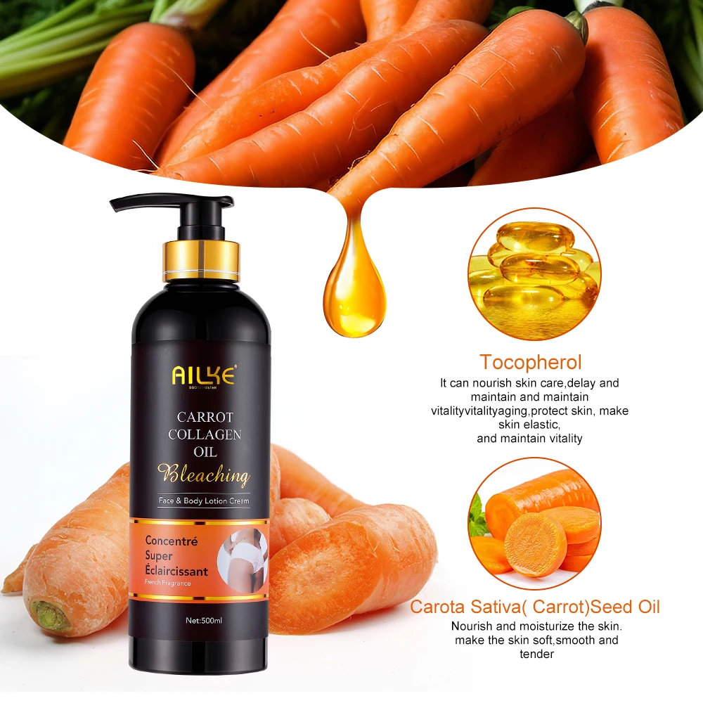 Loción corporal blanqueadora AILKE, reduce las manchas oscuras, incluso el tono de la piel, con colágeno y aceite natural de zanahoria, crema hidratante para la piel, 500 ml