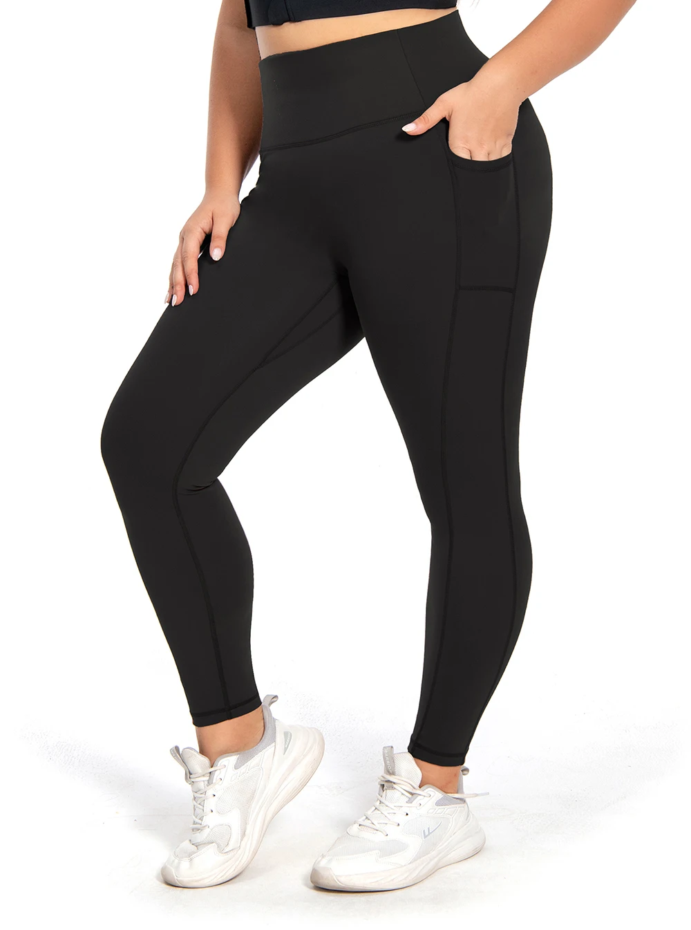 Nepoagym Leggings de yoga con control de barriga y bolsillos, mallas deportivas sin costuras delanteras, Scrunch oculto, cintura alta 25 pulgadas 7/8 de talla grande